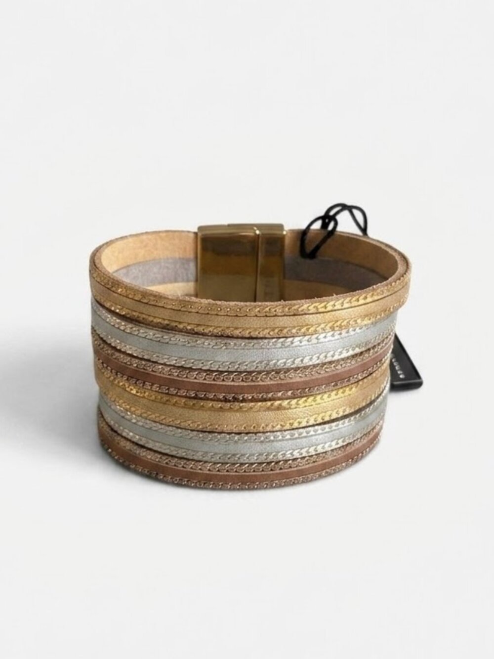 Fifth Avenue Multi Strand Leather Metallic Cuff Bracelet Silver Gold Copper NWT